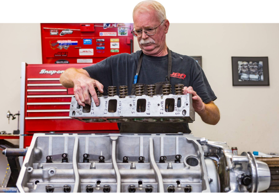 J. Elderhorst leader of the egine design team assembling performance engine team
