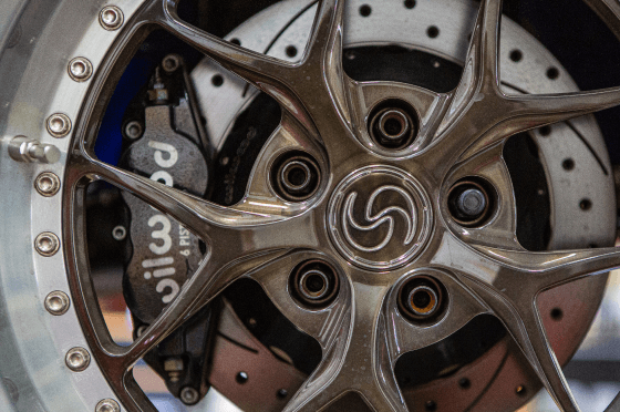 JBA Speed Shop high-performance braking system with multi-piston calipers, drilled and slotted rotors, and performance brake pads in San Diego.